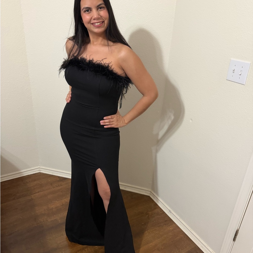Fashion Nova Black Strapless Dress with Feather Accent - Picture 9 of 10